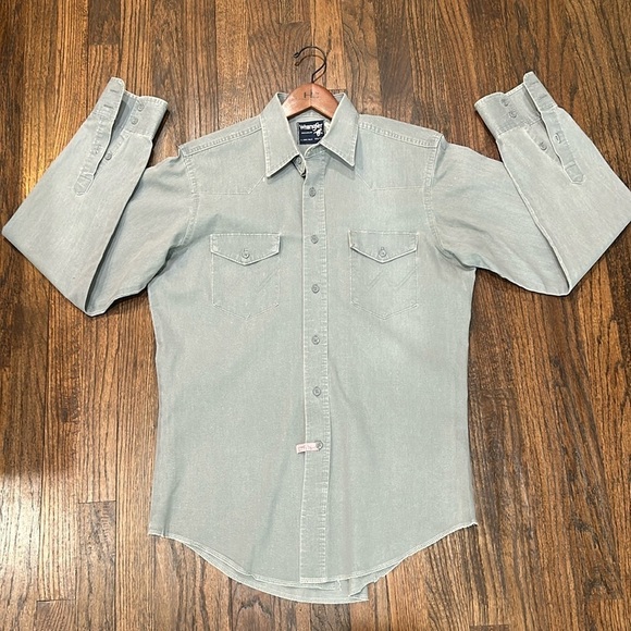 Vintage 90’s Wrangler Brushpopper Western Button Down Gray Shirt 15 1/2 x 35 - Picture 1 of 13